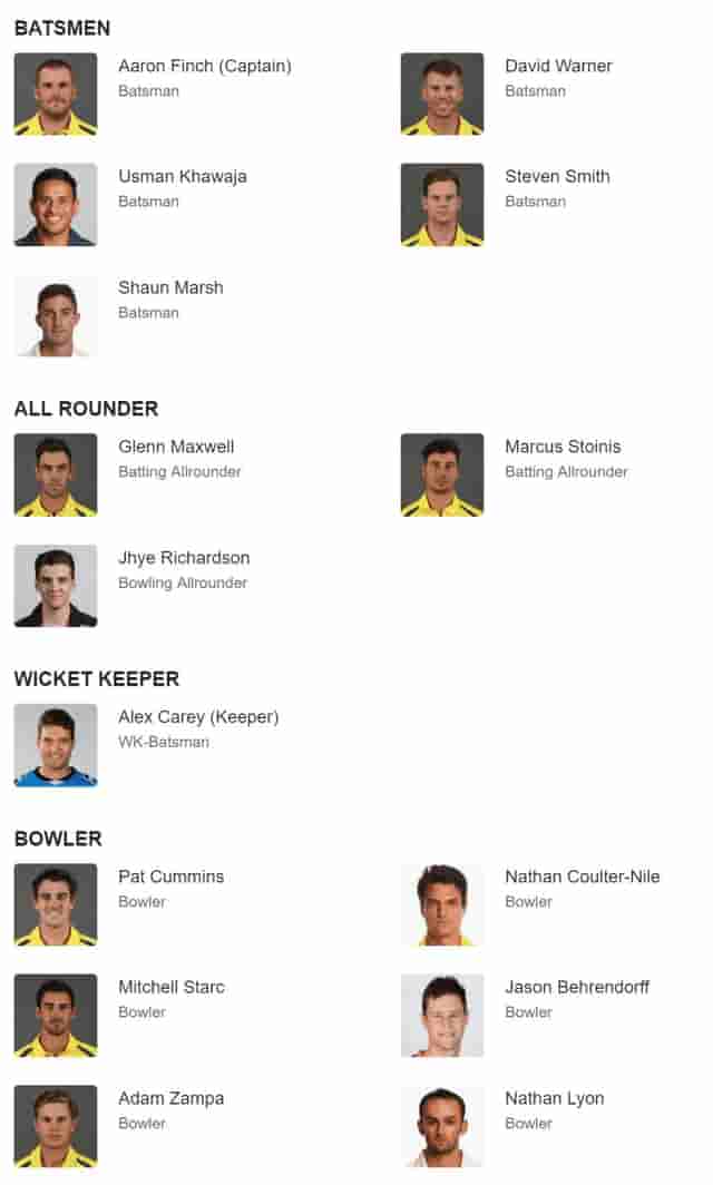 Image for Australia team squad for cricket world cup 2019