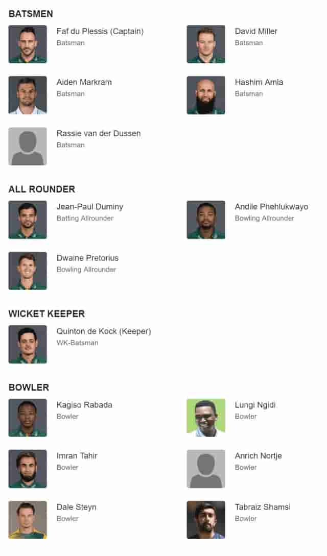 Image for South Africa team squad for cricket world cup 2019