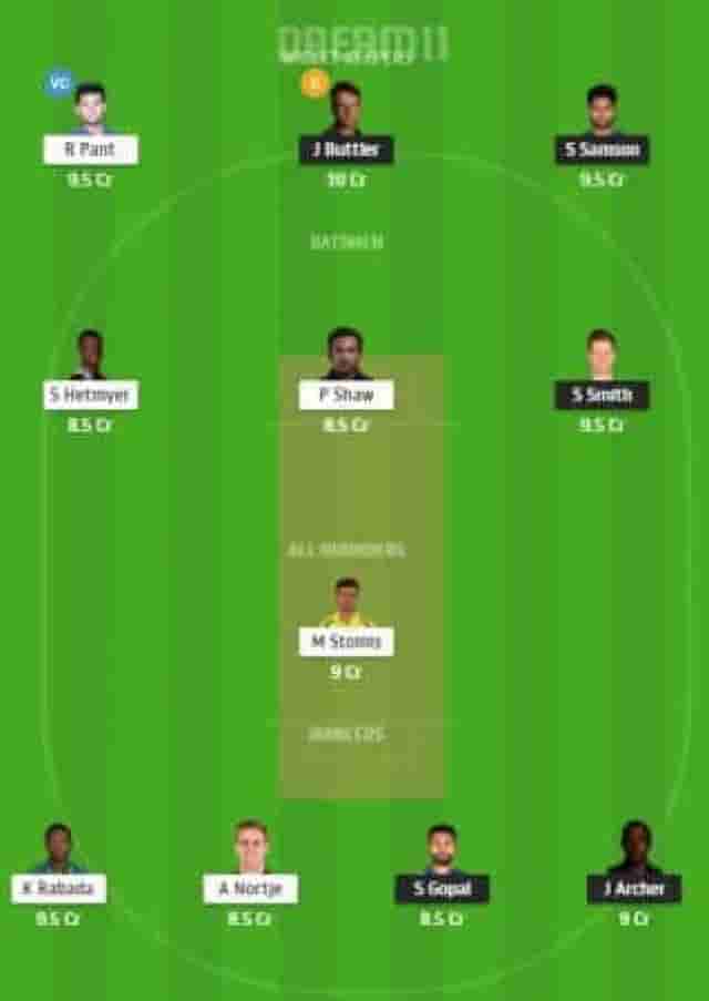 Image for My Dream11 Team for RR Vs DC - Match No 23 ? Rajasthan Royals Vs Delhi Capitals - October-09 Friday 7:30 PM IST