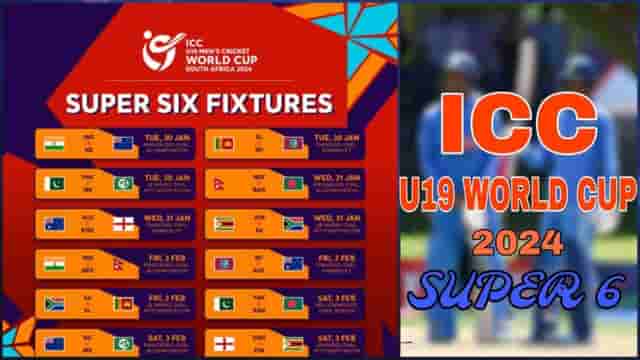 Image for ICC U19 World Cup 2024 Super SIX Schedule, Groups, Timings, Full Squad, Venues, Streaming and Broadcasting Details.