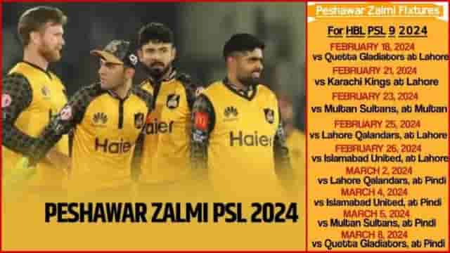 Image for PSL 2024: Peshawar Zalmi Schedule, Fixture, Full Squad, Captain, and Probable Playing 11