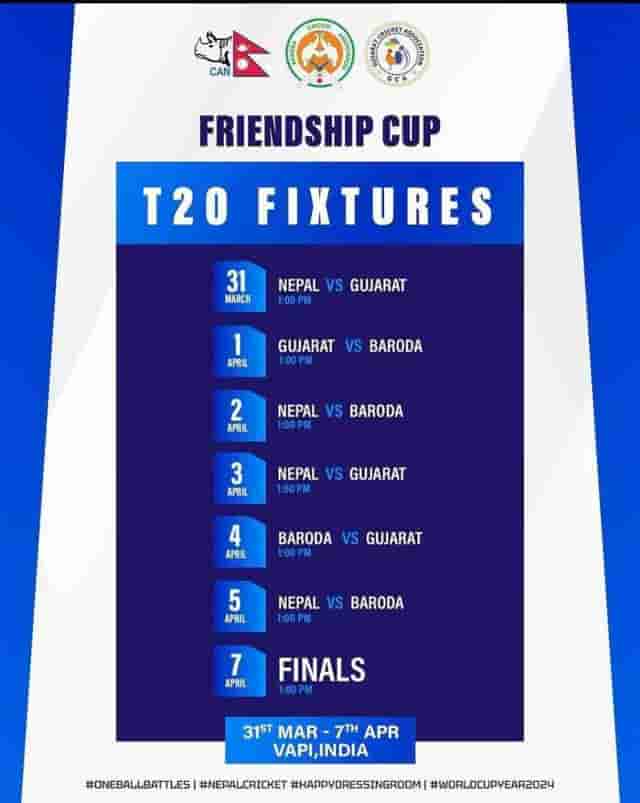 Image for Nepal set to play against Baroda and Gujarat in a tri-series ahead of 2024 T20 World Cup | Friendship Cup T20 Fixture