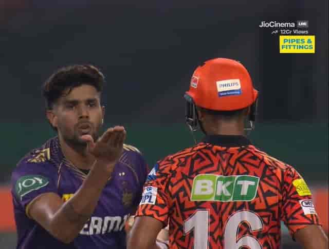 Image for IPL 2024: Harshit Rana penalised for his aggressive send-off to Mayank Agarwal in KKR vs SRH game