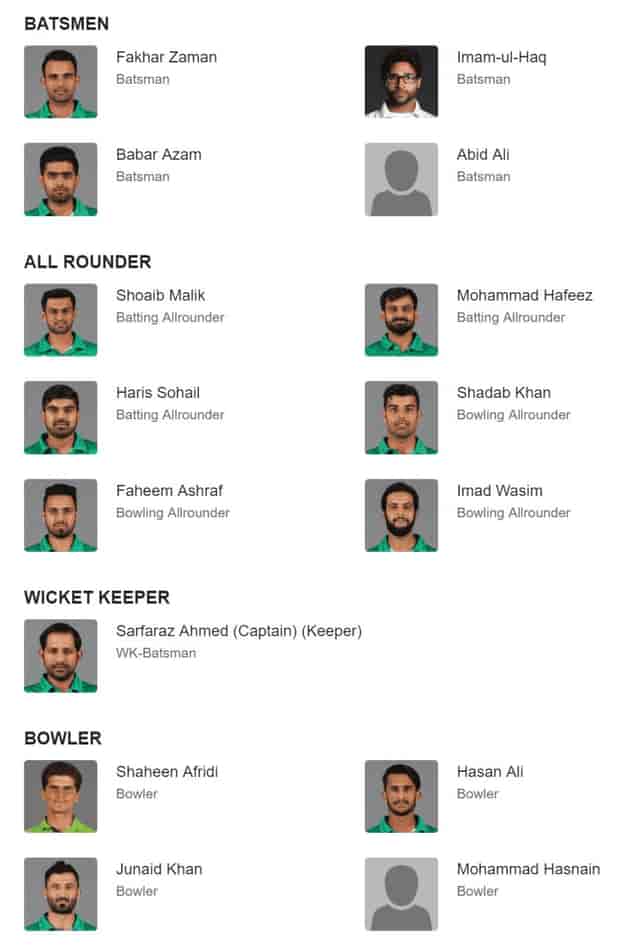 Image for Pakistan team squad for cricket world cup 2019