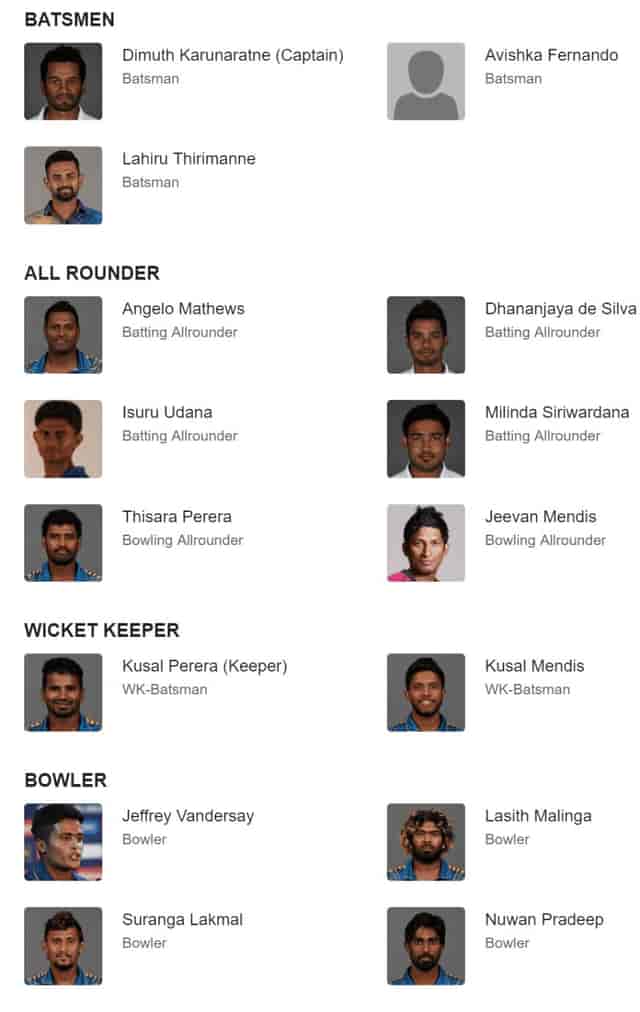 Image for Sri Lanka team squad for cricket world cup 2019