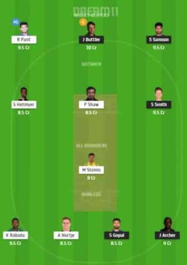 Image for My Dream11 Team for RR Vs DC - Match No 23 ? Rajasthan Royals Vs Delhi Capitals - October-09 Friday 7:30 PM IST