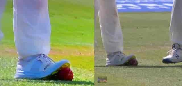 Image for ENGvsIND: England Cricketers tempering the cricket ball with their spikes on day 4 of Lords Test