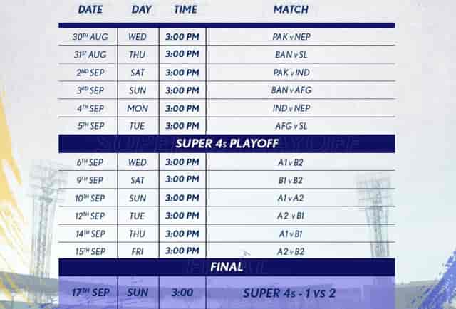 Image for Asia Cup 2023: Updated Full Schedule and Fixture with Timings