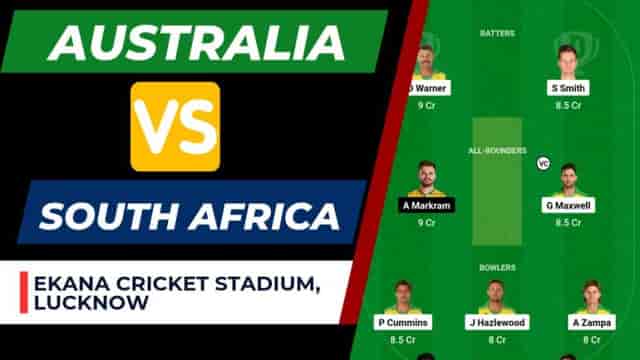 Image for AUS vs SA Dream11 Prediction, Australia vs South Africa Dream11 Team, Playing 11, Ekana Cricket Stadium Pitch Report | ICC World Cup 2023