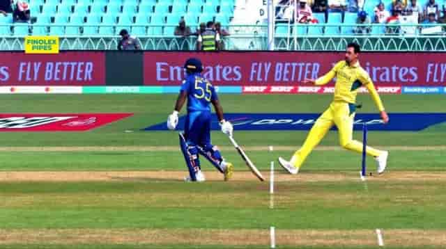 Image for AUS vs SL: WATCH: Livid Mitchell Starc warns SL Batter of MANKAD at the start of Australia vs Sri Lanka | ODI World Cup 2023