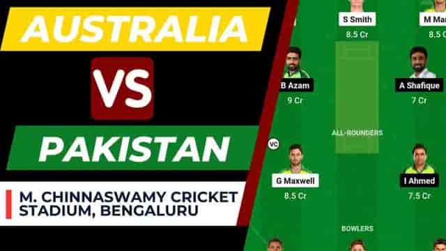 Image for AUS vs PAK Dream11 Prediction 18th Match World Cup 2023 | Australia vs Pakistan Dream11 Team, M. Chinnaswamy Cricket Stadium Pitch Report