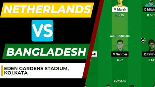 Image for NED vs BAN Dream11 Prediction World Cup 2023 | Netherland vs Bangladesh Dream11 Team, Eden Gardens Cricket Stadium Kolkata Pitch Report