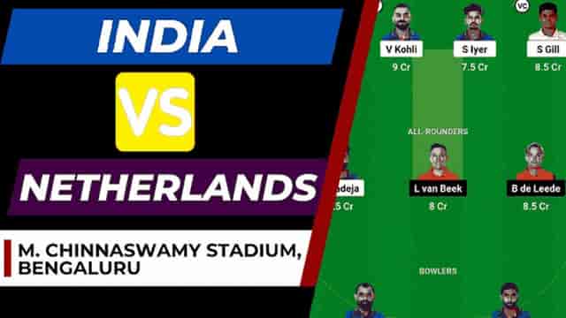 Image for IND vs NED Dream11 Prediction [C &amp; VC] World Cup 2023 | India vs Netherlands Dream11 Team, M. Chinnaswamy Stadium Bengaluru Pitch Report