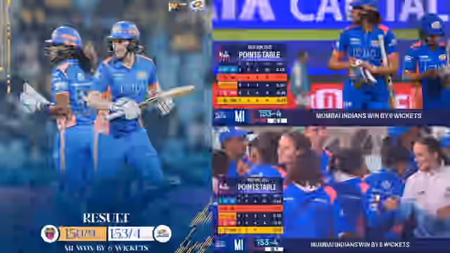 Image for Mumbai vs UP WPL: Mumbai Indians move closer towards the WPL playoffs, thrash the UP Warriorz by 6 wickets