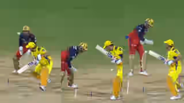 Image for Jitesh Sharma mocks MS Dhoni, almost hits him with the ball during CSK vs RCB in IPL 2025 clash