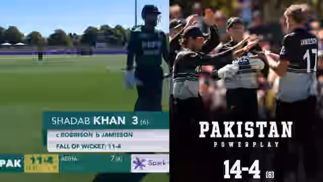 Image for PAK vs NZ 1st T20: Pakistan off to a horrible start as Kyle Jamieson wreaks havoc, puts them at 11-4