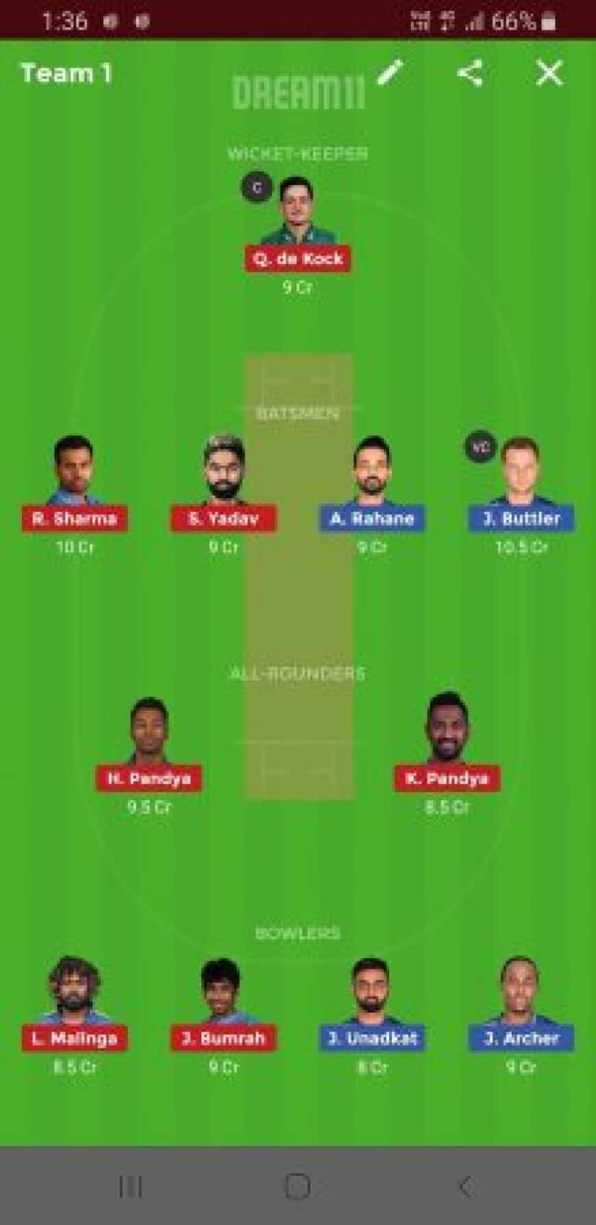 IPL2019 Match 36, dream11 team RR vs MI