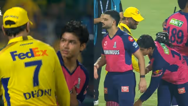 Image for Watch: Vaibhav Suryavanshi touches the feet of MS Dhoni in a heartwarming gesture after CSK vs RR
