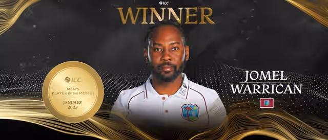 Image for Jomel Warrican of the Windies beats India's Varun Chakaravarthy to ICC Men's January Player of the Month award