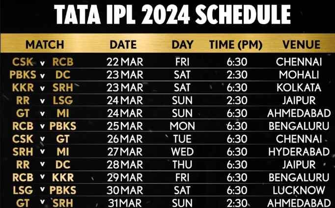 IPL 2024 Schedule announced, CSK to play RCB in the opening game