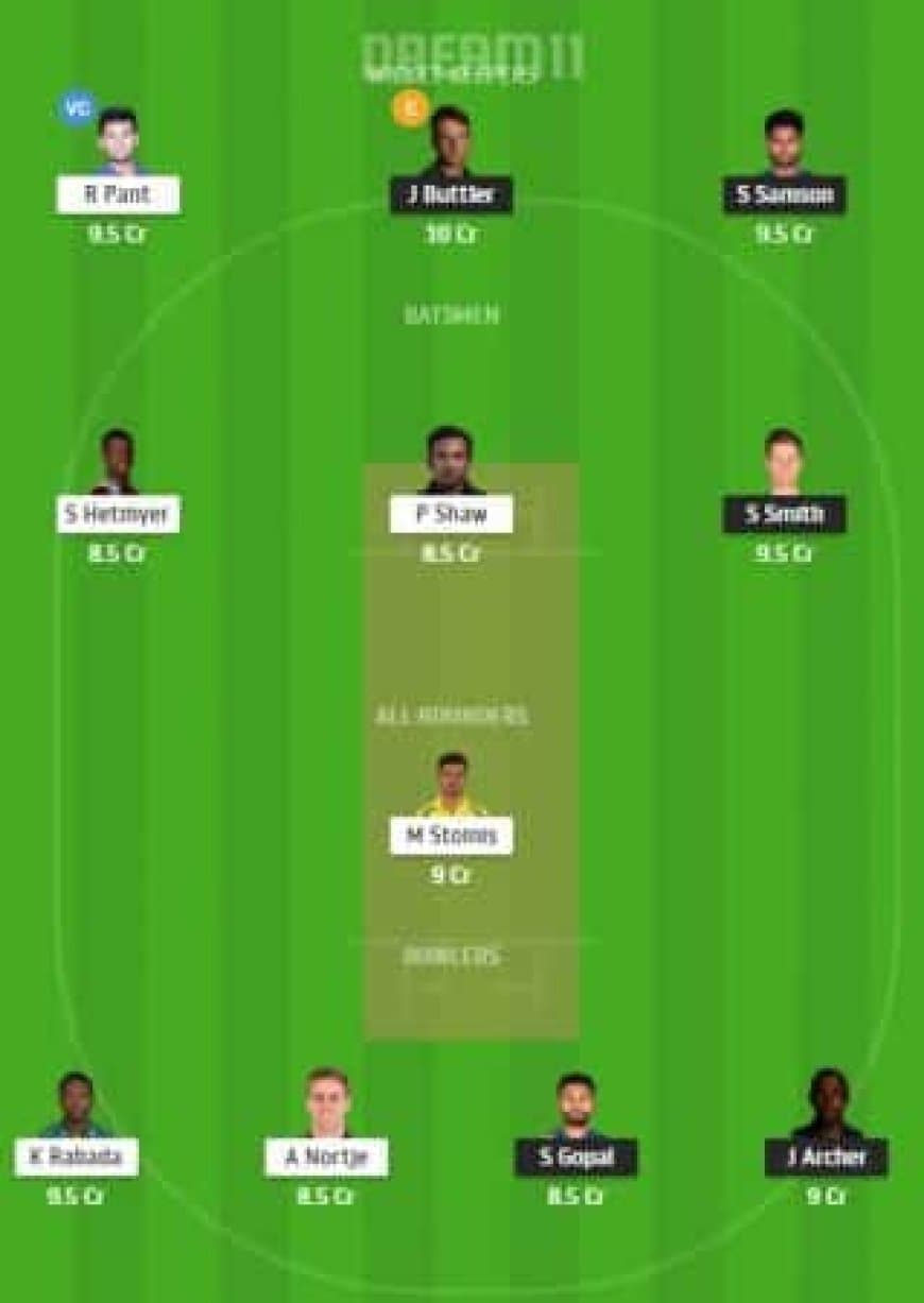 My Dream11 Team for RR Vs DC - Match No 23 ? Rajasthan Royals Vs Delhi Capitals - October-09 Friday 7:30 PM IST