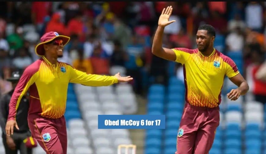 Obed McCoy takes the first-ever five-for against India in T20 internationals history