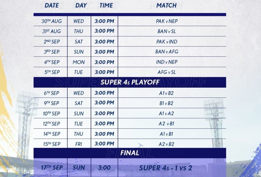 Asia Cup 2023: Updated Full Schedule and Fixture with Timings