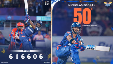 Image for Watch: Nicholas of LSG slams four consecutive sixes off Tristan Stubbs, smashes 28 runs versus Delhi Capitals