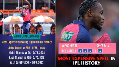 Image for IPL 2025: Jofra Archer records the worst bowling figures in the IPL, concedes 76 runs versus SRH