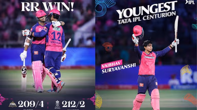 Image for RR vs GT: Rajasthan Royals stun Gujarat Titans with a brilliant run chase of 210 runs, 14-year-old Suryavanshi scrips history with a hundred