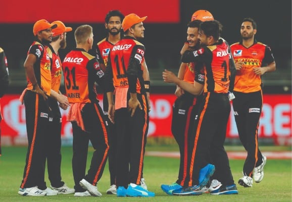 Sunrisers Hyderabad(SRH) celebrating after taking a wicket