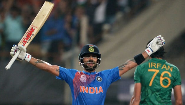 Virat Kohli celebrates