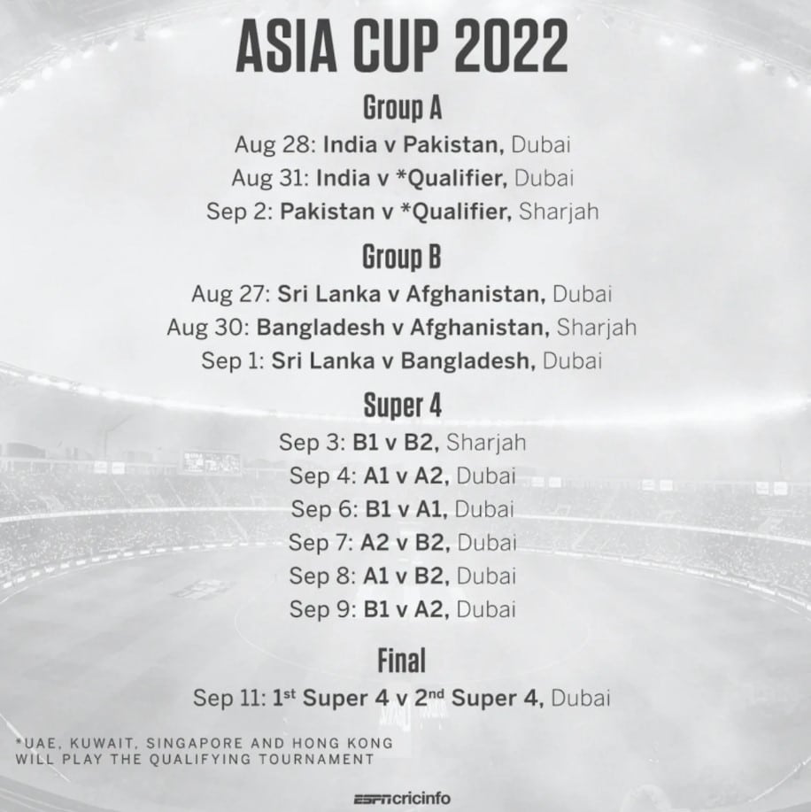 schedule for Asia cup 2022