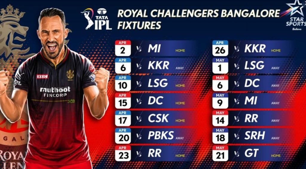 RCB  IPL 2023 Schedule