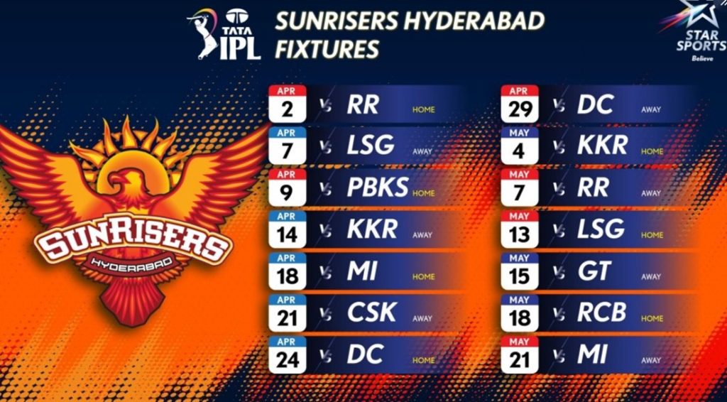 SRH IPL 2023 Schedule