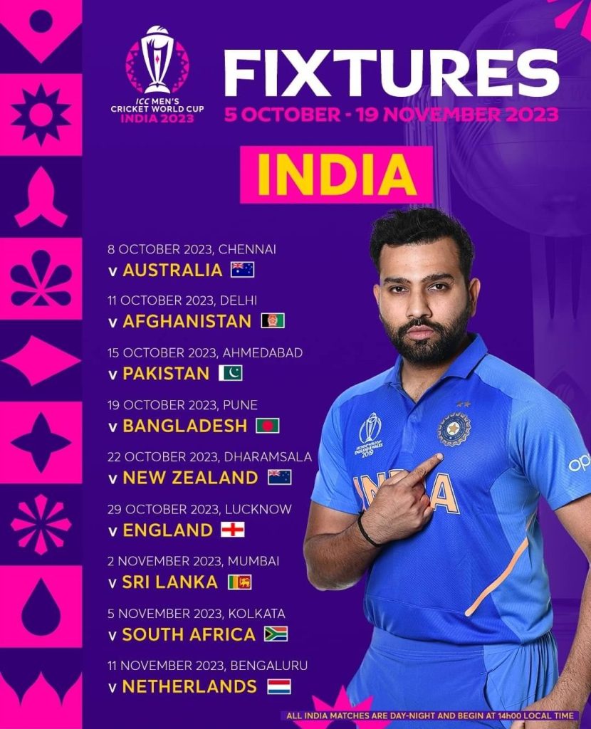 ICC World Cup 2023 India Schedule