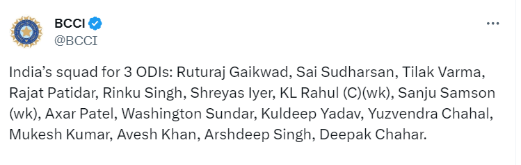 IND vs SA India ODI Squad