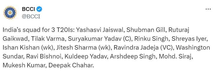 IND vs SA: India T20I Squad