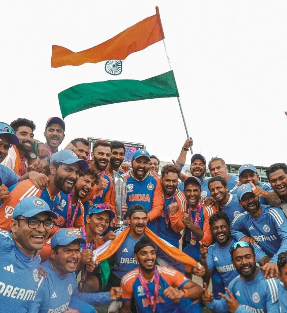 Team India celebrates the win in the T20 World Cup 2024.