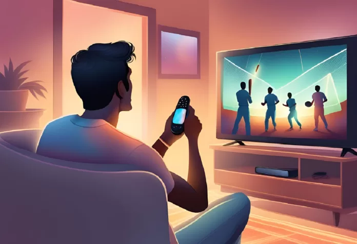 AI Photo A person watching cricket on TV